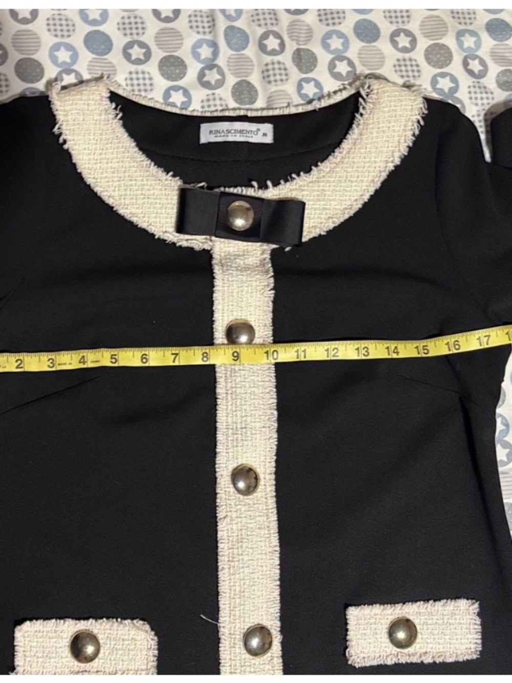 Rinascimento Black Mini Dress with Cream Trim - Picture 6 of 8